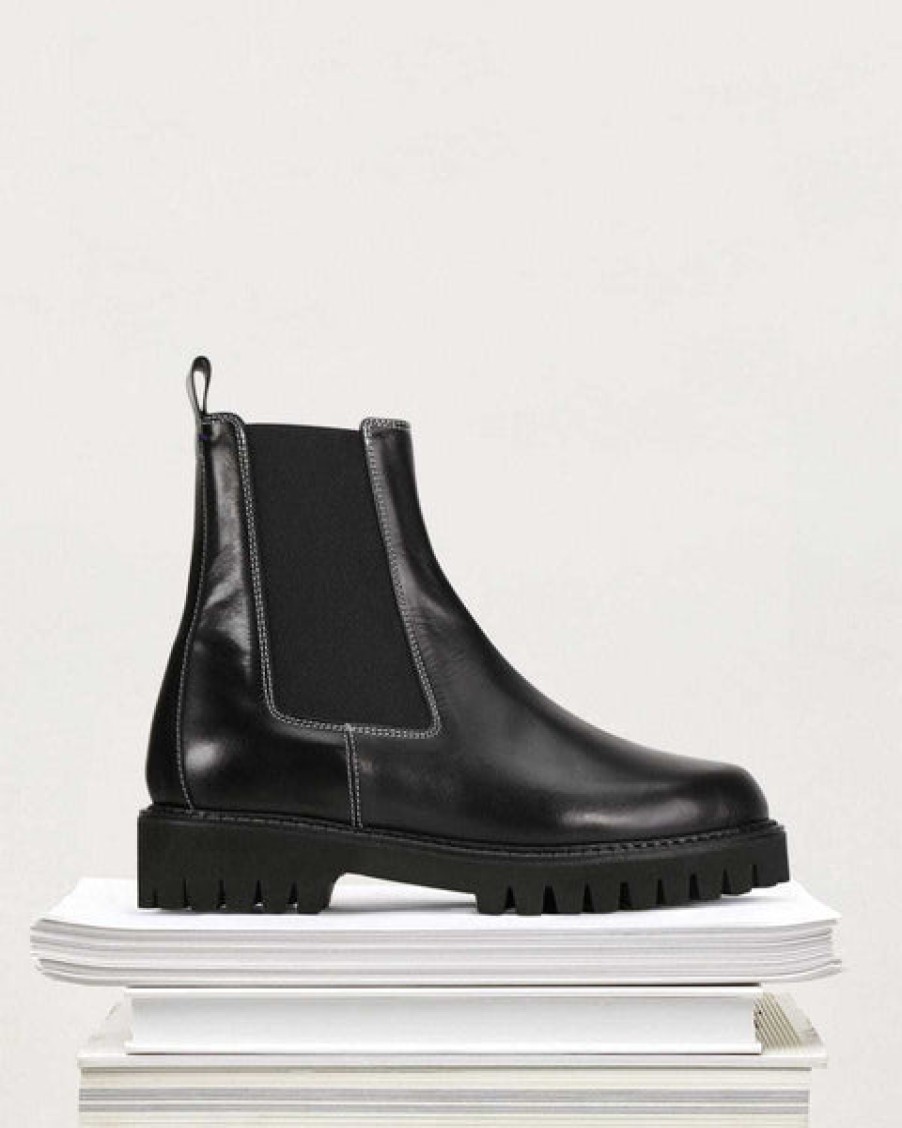 Women ESSEN Shoes | Black Leather Chelsea Boot