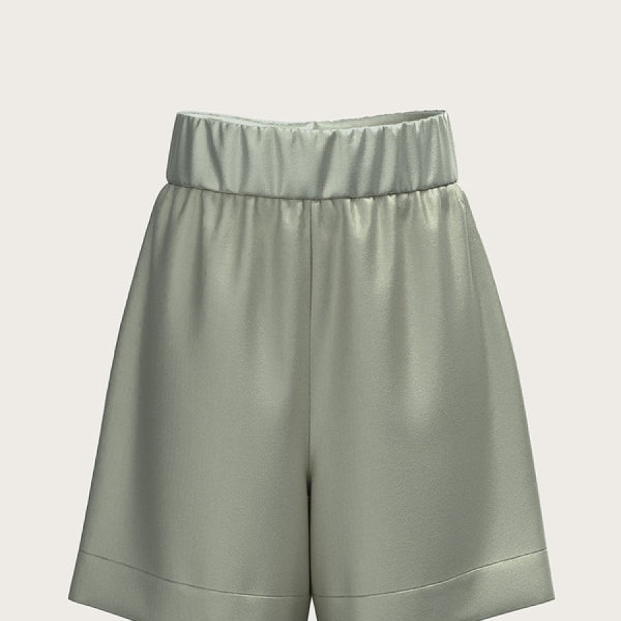 Women La Bande Berlin Jeans & Trousers | Wide Satin Silk Shorts In Mint