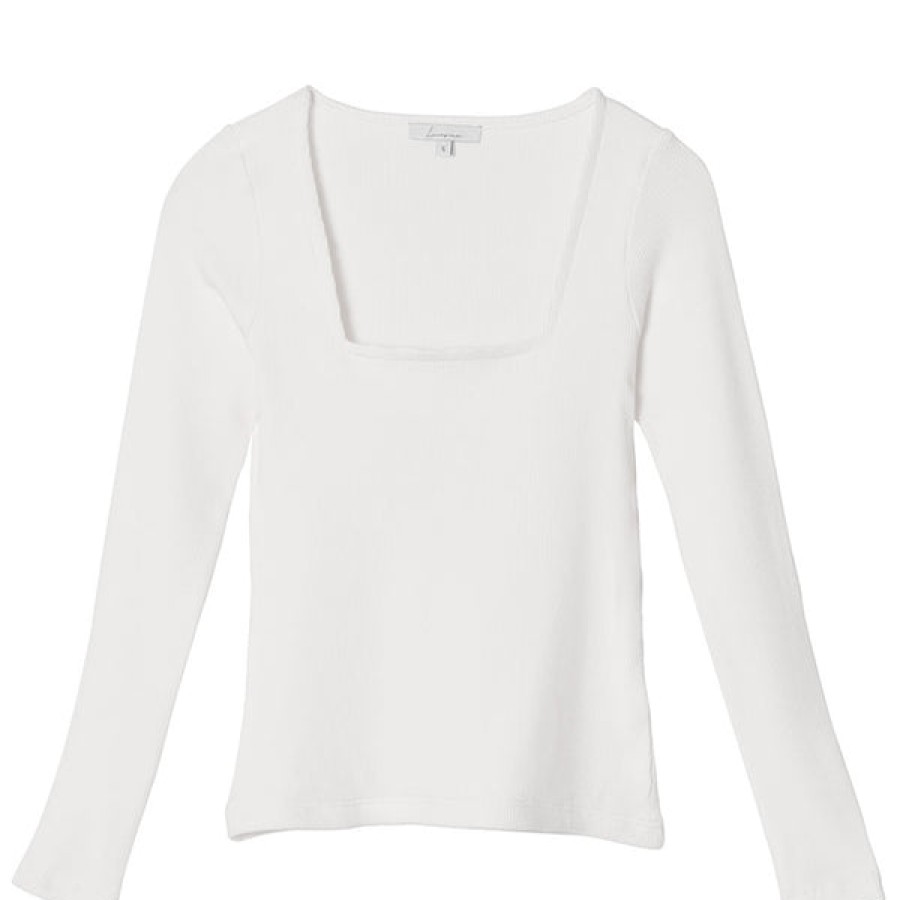 Women Liapure Design Studio Tops & Shirts | Ribbed Longsleeve In Creme With Sqared Neckline