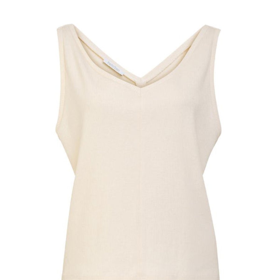 Women HELLO'BEN Tops & Shirts | Ribbed V-Neck Top In Cream