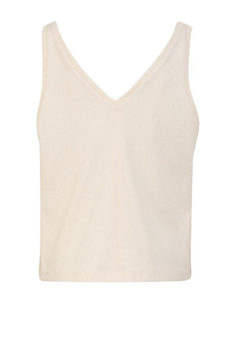 Women HELLO'BEN Tops & Shirts | Ribbed V-Neck Top In Cream