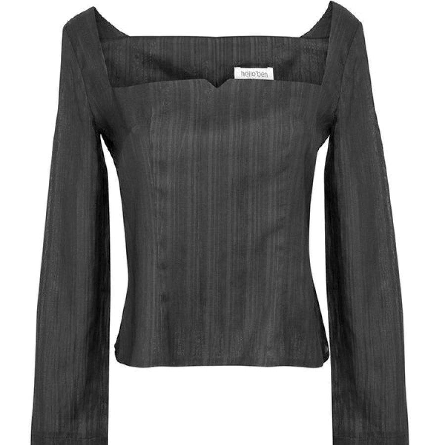 Women HELLO'BEN Tops & Shirts | Long Sleeve Bamboo Silk Blouse In Black 01/4