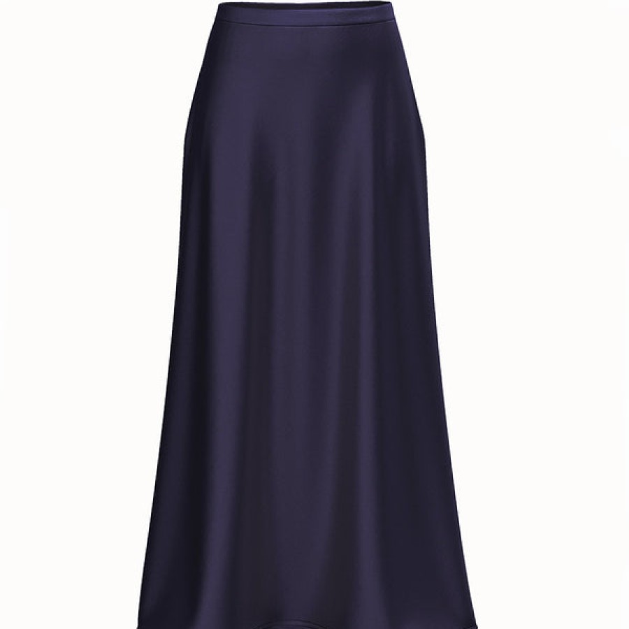 Women La Bande Berlin Skirts | Satin Silk Midi-Skirt In Midnight Blue