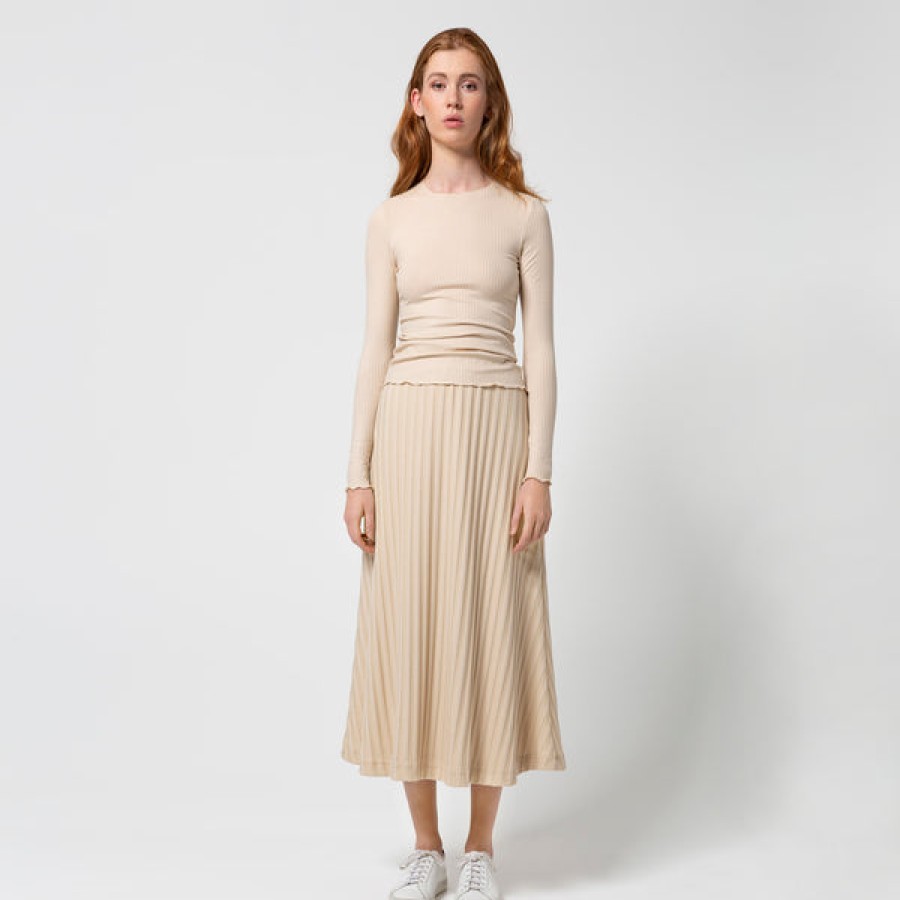 Women Liapure Design Studio Skirts | Ribbed Midi-Skirt In Beige