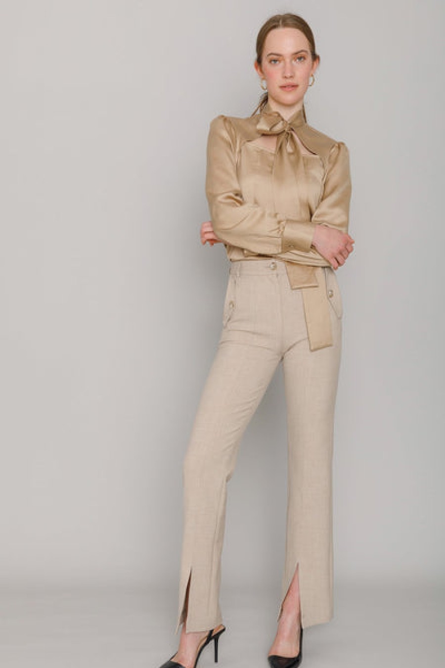 Women Mykke Hofmann Jeans & Trousers | Beige Ecovero Pants With Slits At The Hem