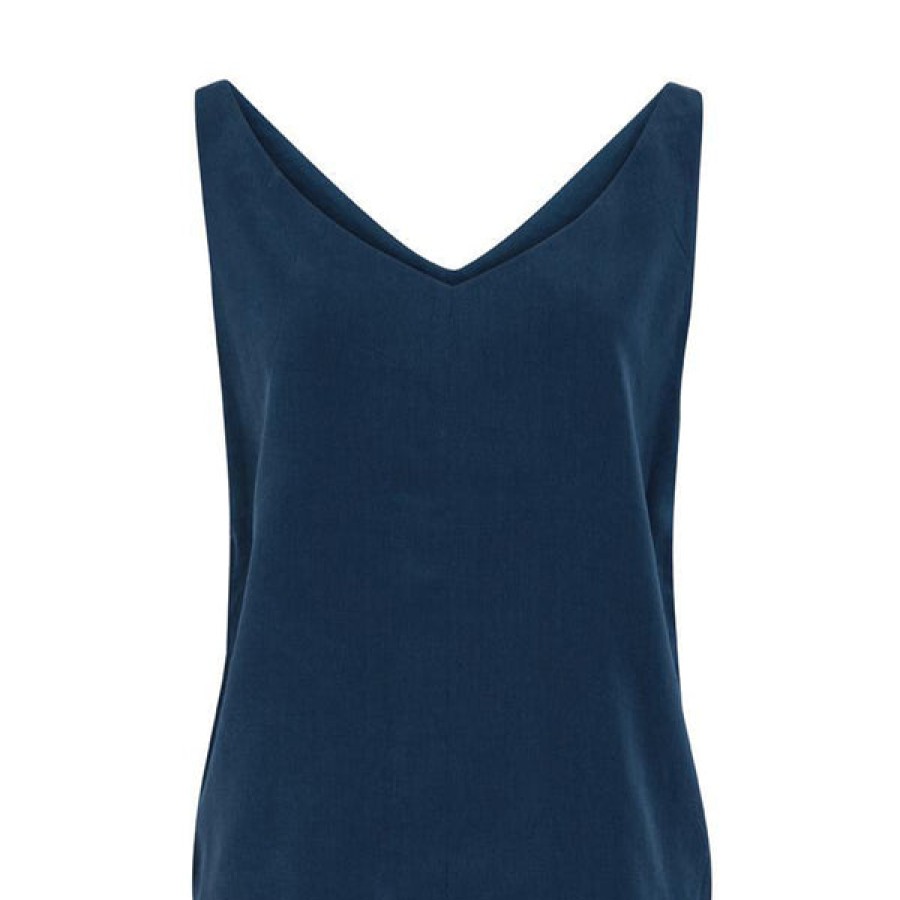 Women HELLO'BEN Tops & Shirts | Ribbed V-Neck Top In Navy Blue