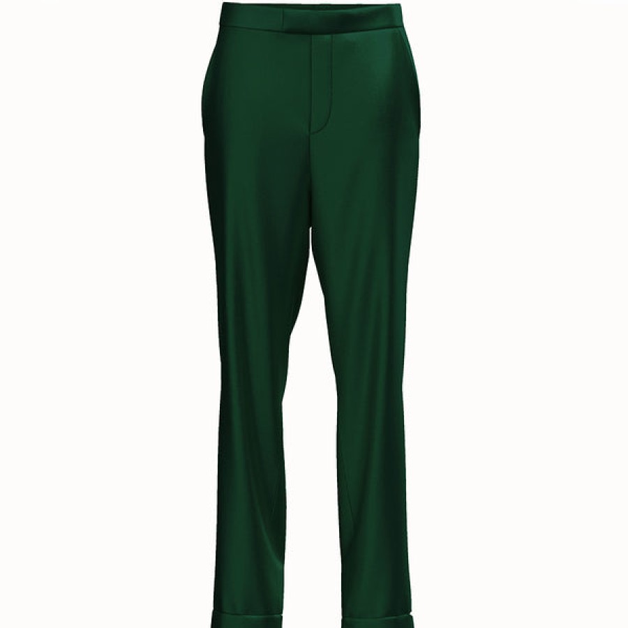 Women La Bande Berlin Jeans & Trousers | Slim Satin Silk Trouser In Dark Green