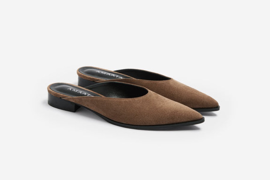 Women AMAATA Shoes | Brown Suede Leather Slipper