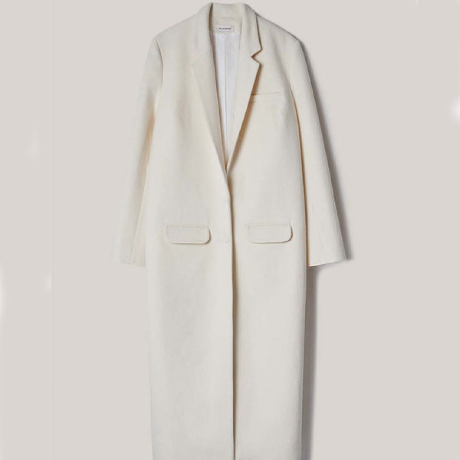 Women MALAIKARAISS Coats & Jackets | Virgin Wool Blazer Coat In Off-White