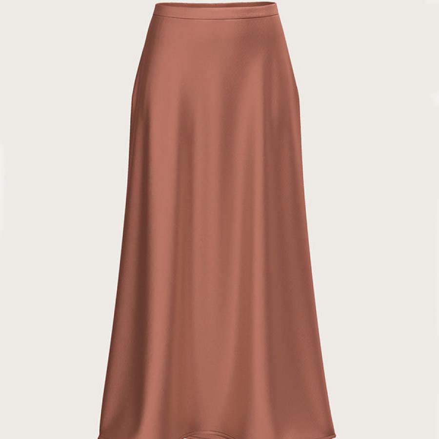 Women La Bande Berlin Skirts | Satin Silk Midi-Skirt In Rosewood