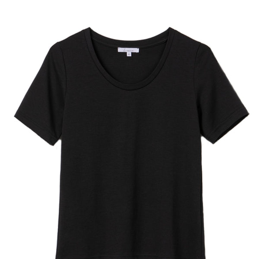 Women Liapure Design Studio Tops & Shirts | Black T-Shirt With Rounded V-Neck