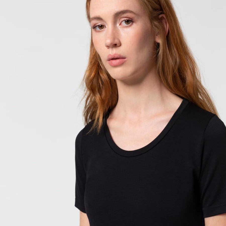 Women Liapure Design Studio Tops & Shirts | Black T-Shirt With Rounded V-Neck