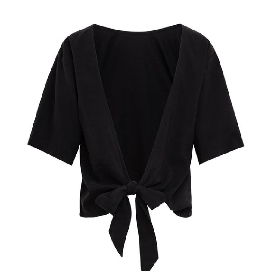 Women HELLO'BEN Tops & Shirts | Backless Linen Top In Black