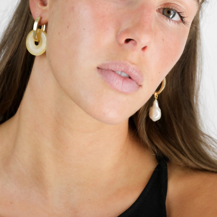 Women LLR Studios Jewelery | 18K Gold Plated Creoles With Calcite