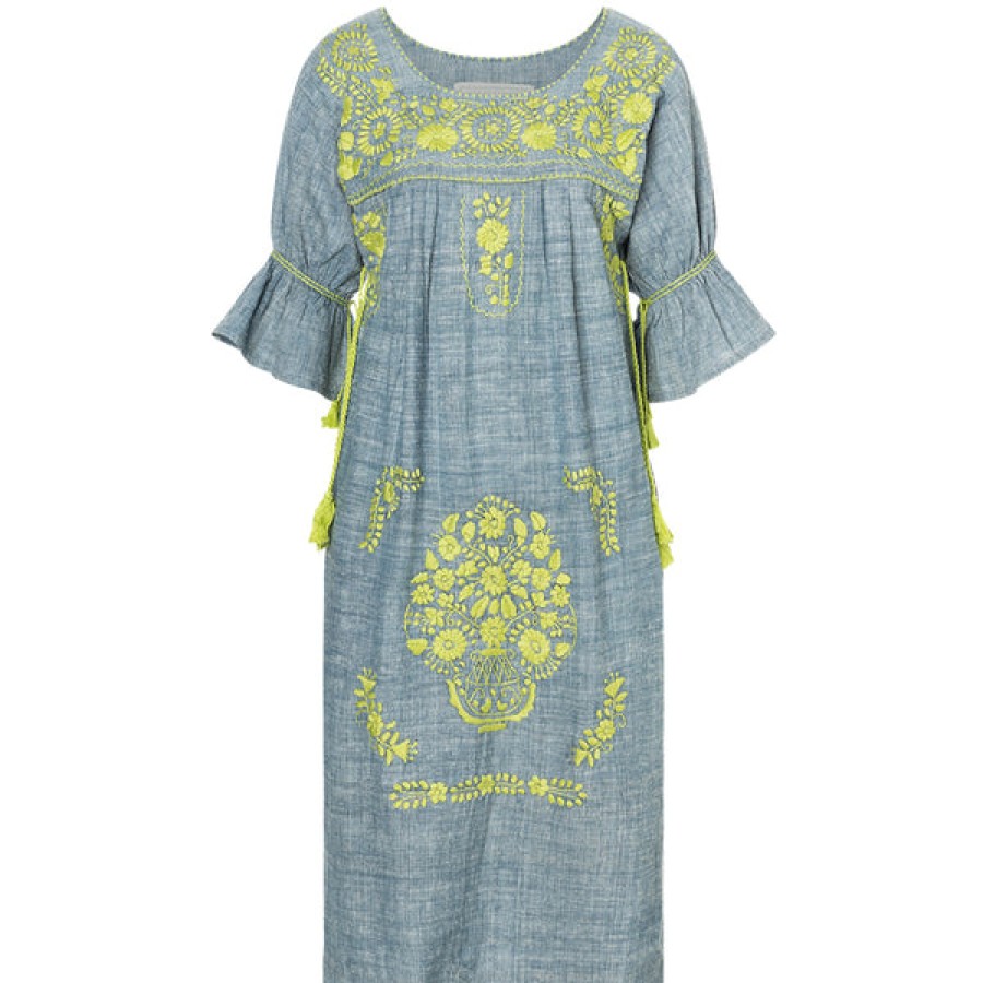 Women Santa Lupita Dresses | Midi-Length Organic Cotton Dress With Mexican Embroideries