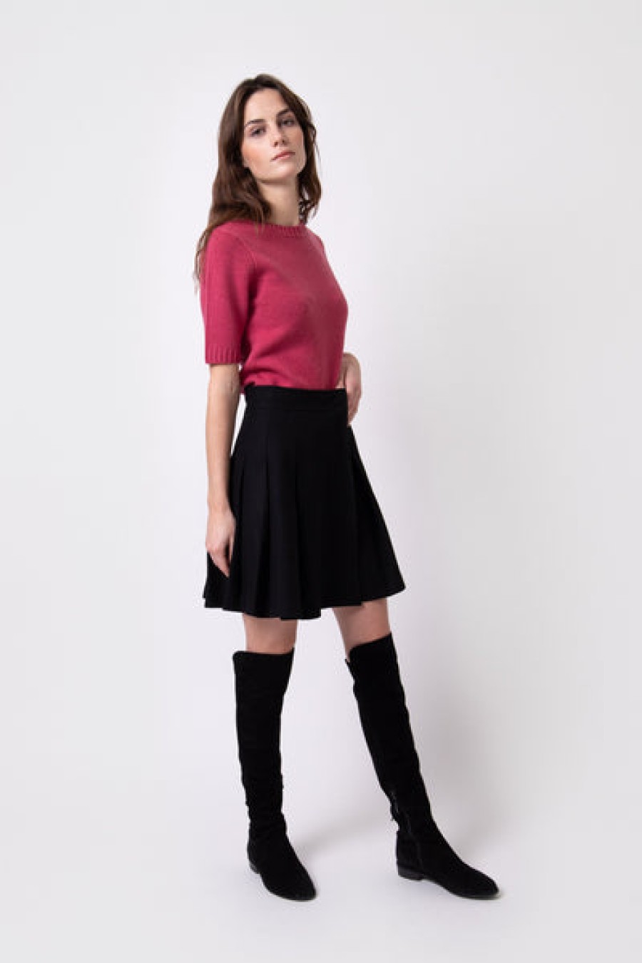 Women Maison O Paris Skirts | Flared Virgin Wool Skirt In Black