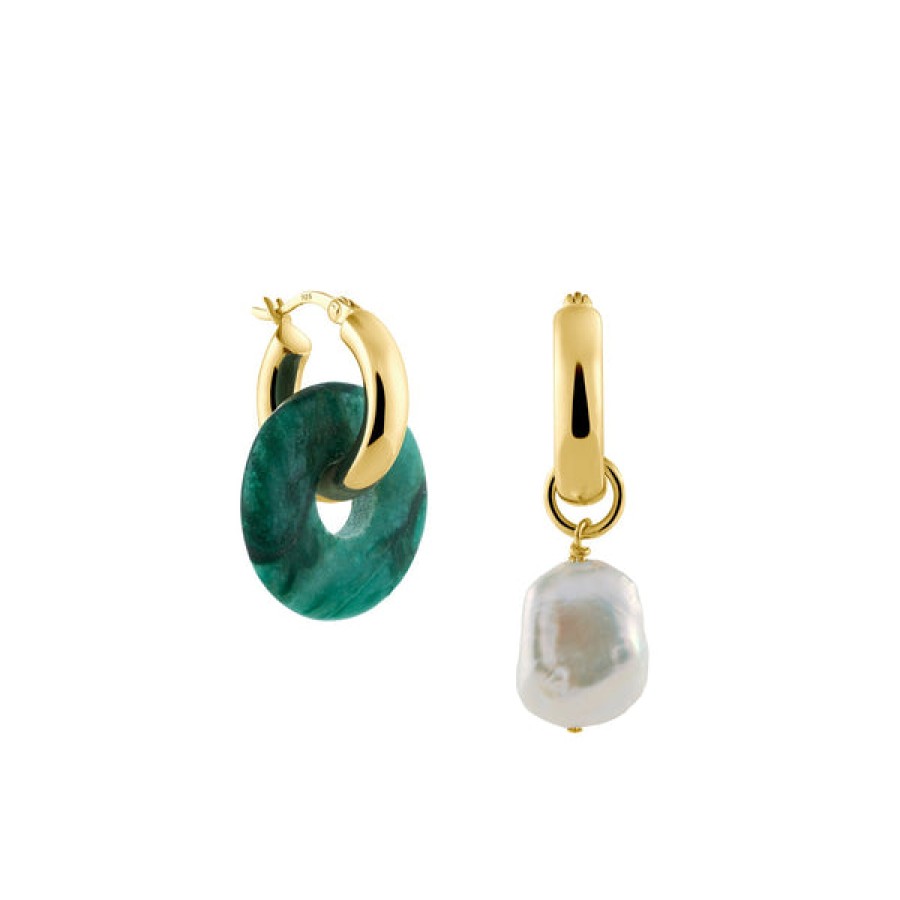 Women LLR Studios Jewelery | 18K Gold Plated Creoles With Jade Gemstones