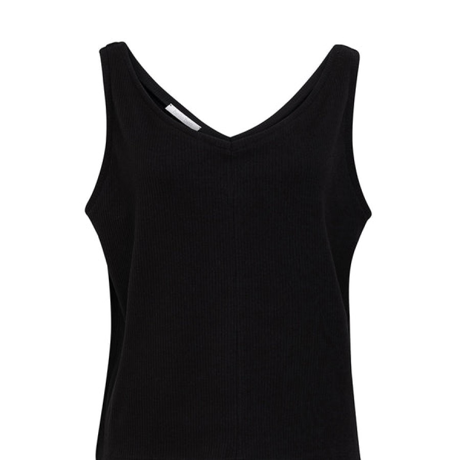 Women HELLO'BEN Tops & Shirts | V-Top Rib In Black Made Of Organic Cotton