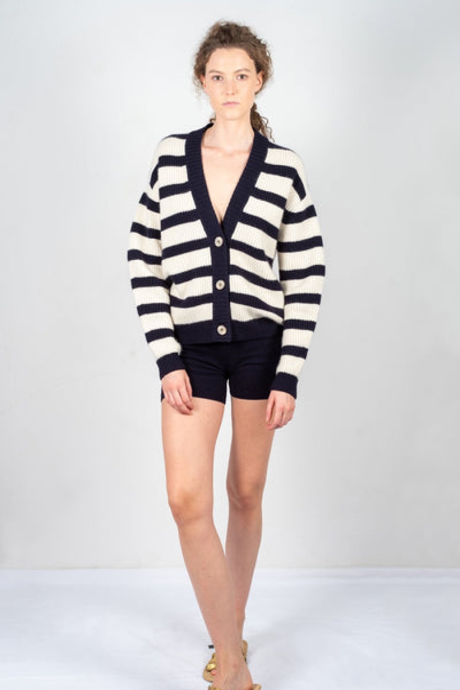 Women STUDIO 163 Knitwear & Cashmere | Striped Cashmere Cardigan