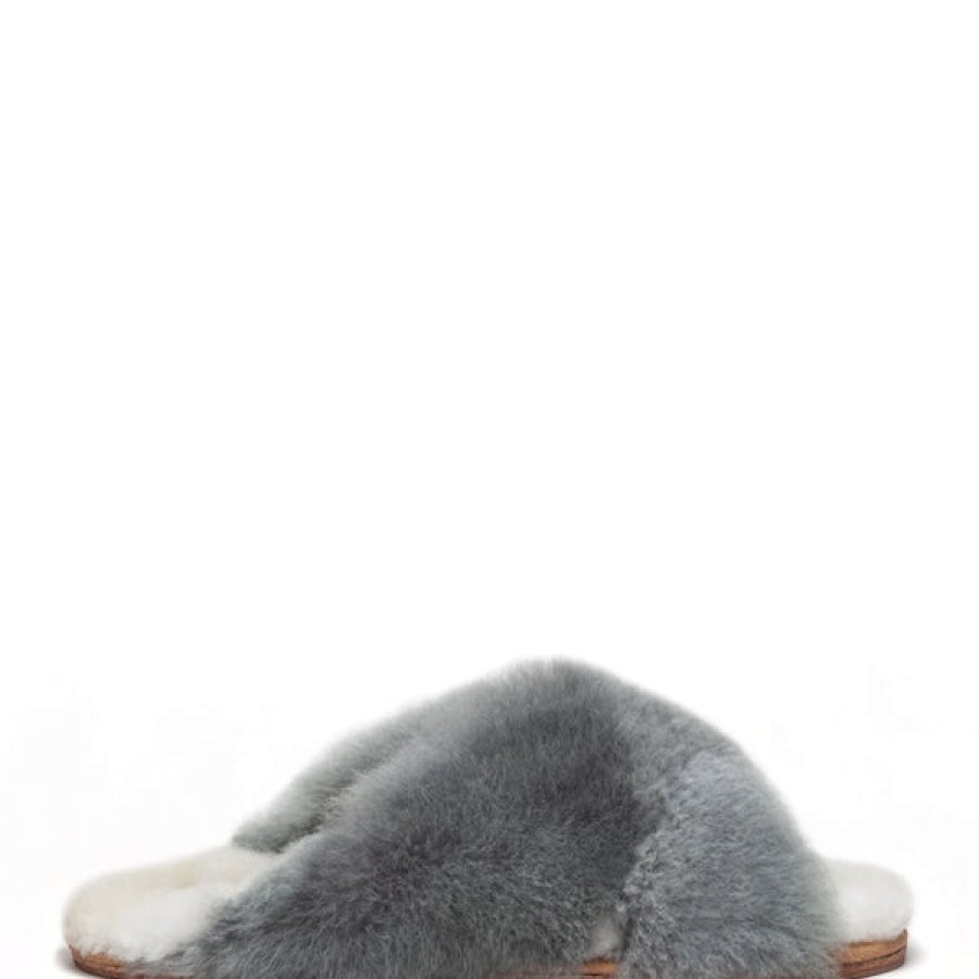 Men Baboosha Paris | Ethically And Cruelty Free Alpaca Fur Slippers X Slider In Grey/White