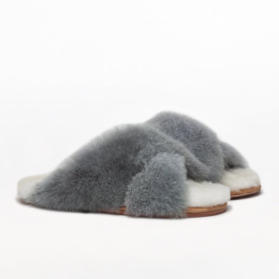 Men Baboosha Paris | Ethically And Cruelty Free Alpaca Fur Slippers X Slider In Grey/White