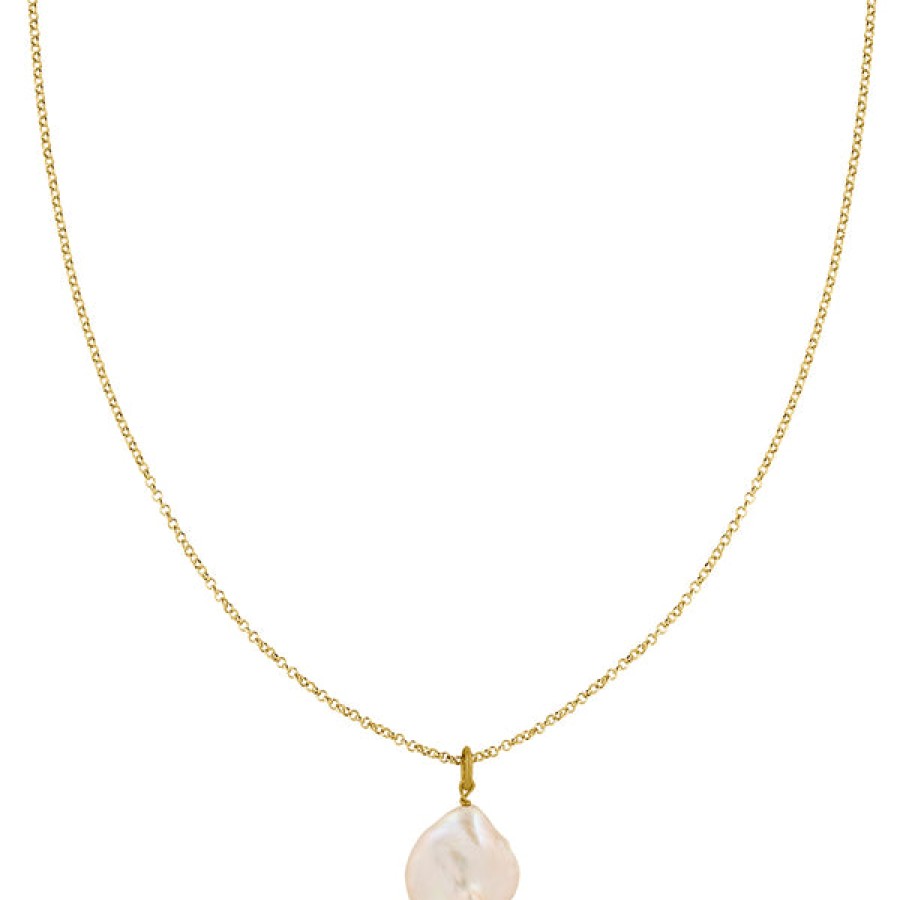 Women LLR Studios Jewelery | Thin 18K Gold Plated Chain With Keshi Pearl Pendant