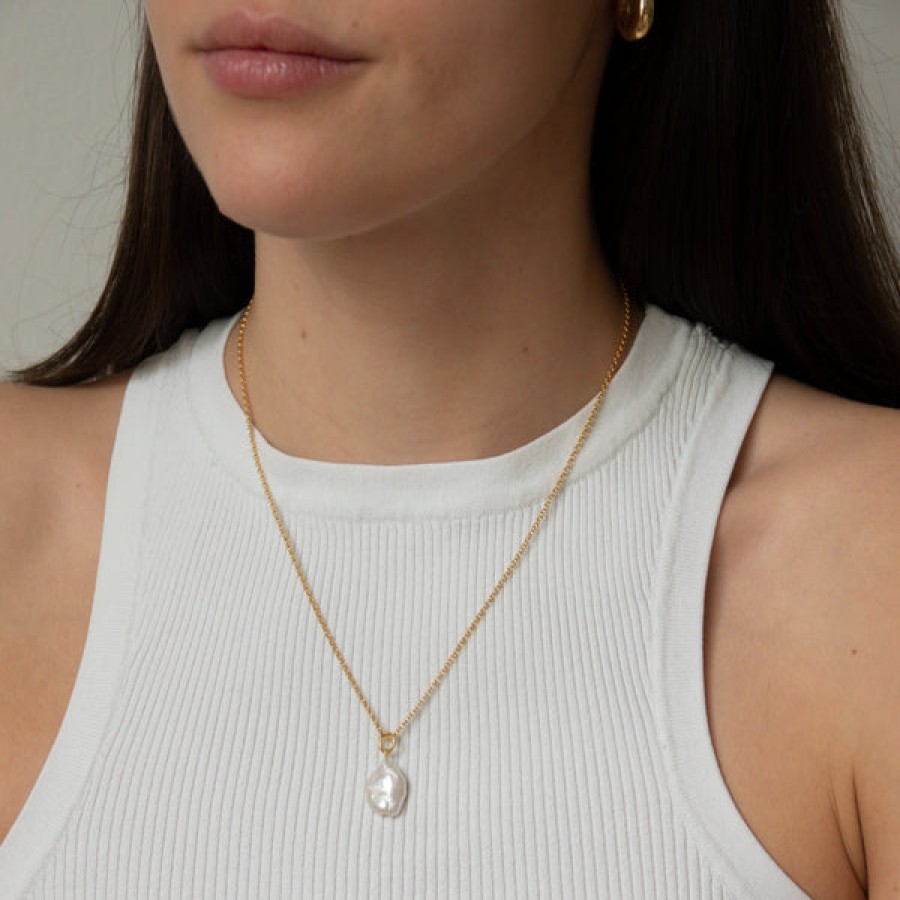 Women LLR Studios Jewelery | Thin 18K Gold Plated Chain With Keshi Pearl Pendant