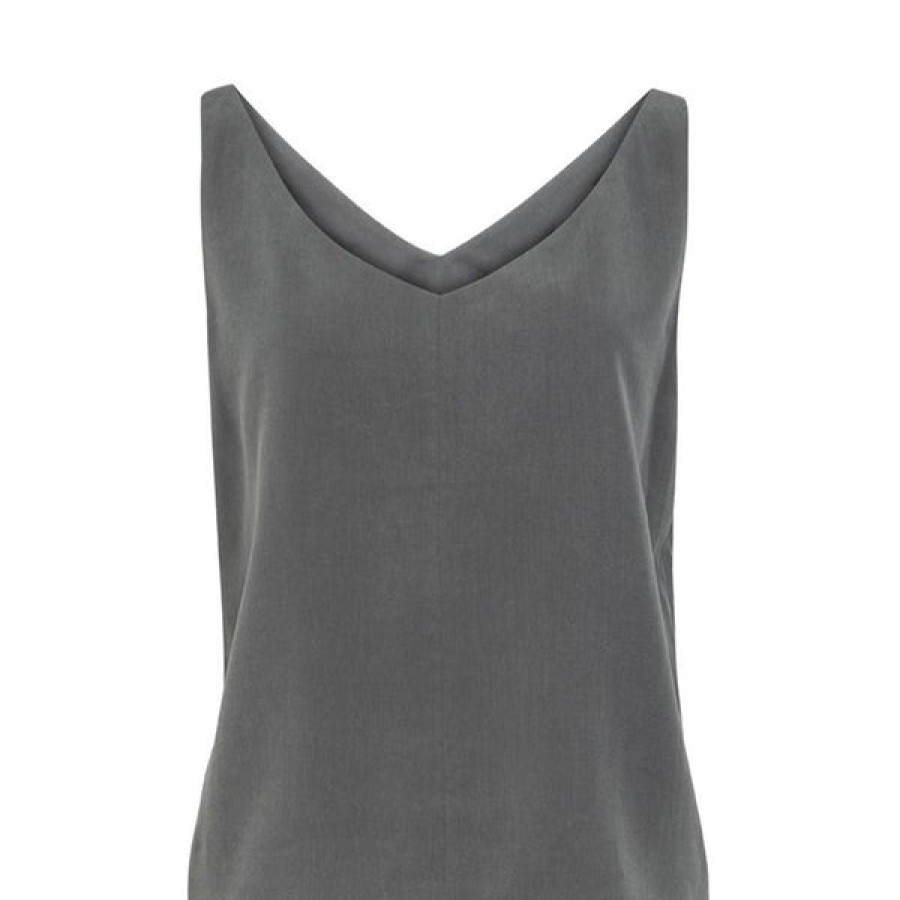 Women HELLO'BEN Tops & Shirts | V-Top In Grey Made Of Tencel