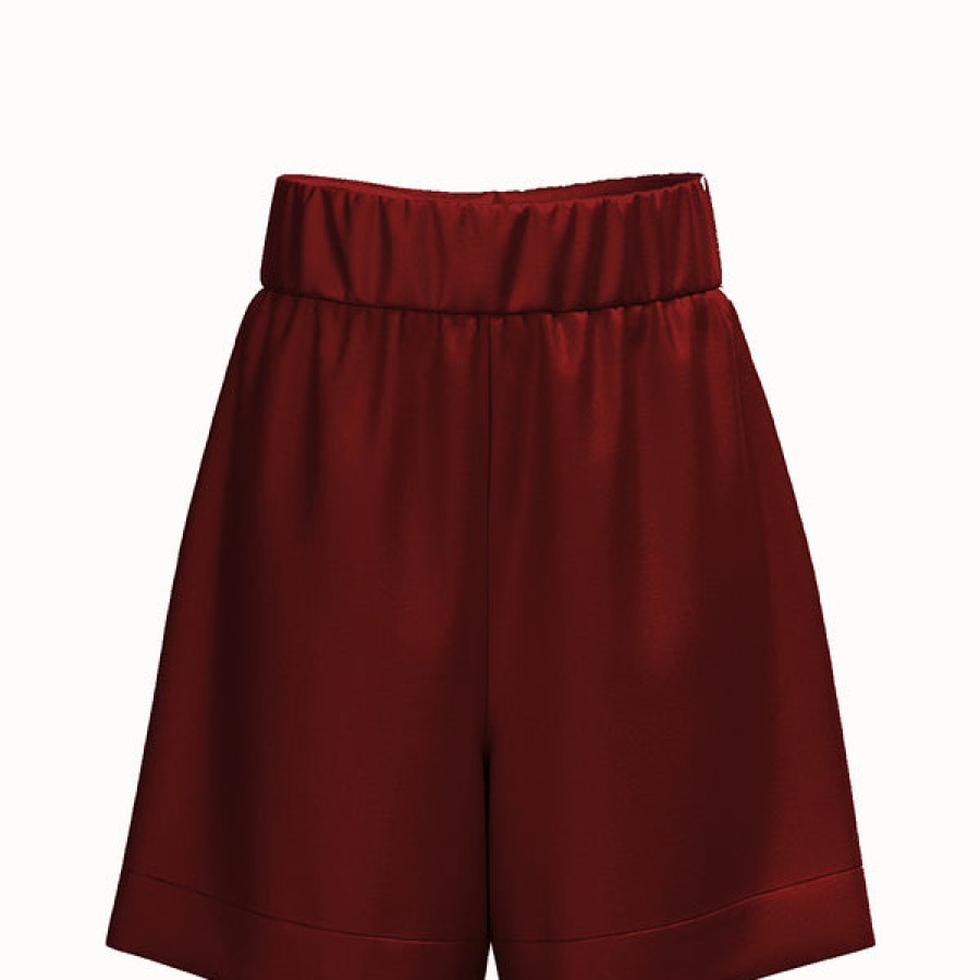 Women La Bande Berlin Jeans & Trousers | Wide Satin Silk Shorts In Bordeaux