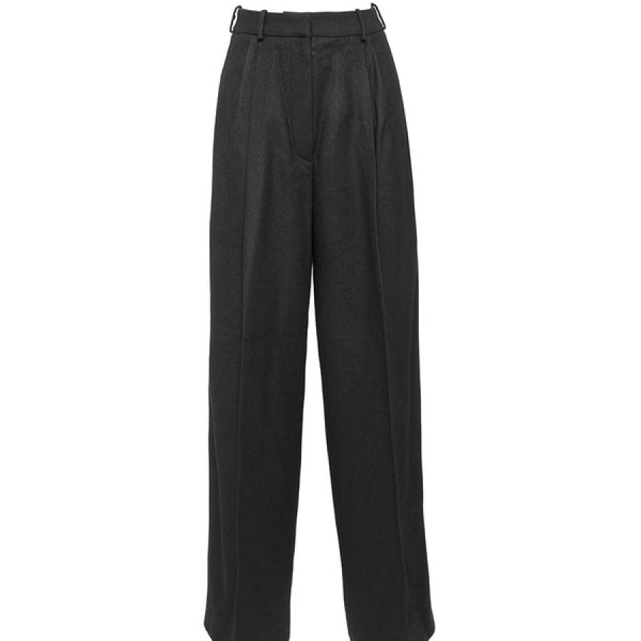 Women HELLO'BEN Jeans & Trousers | Wide Organic Wool Trousers In Black 01/2