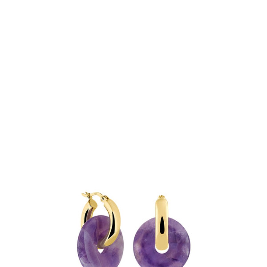 Women LLR Studios Jewelery | 18K Gold Plated Creoles With Medium Amethyst