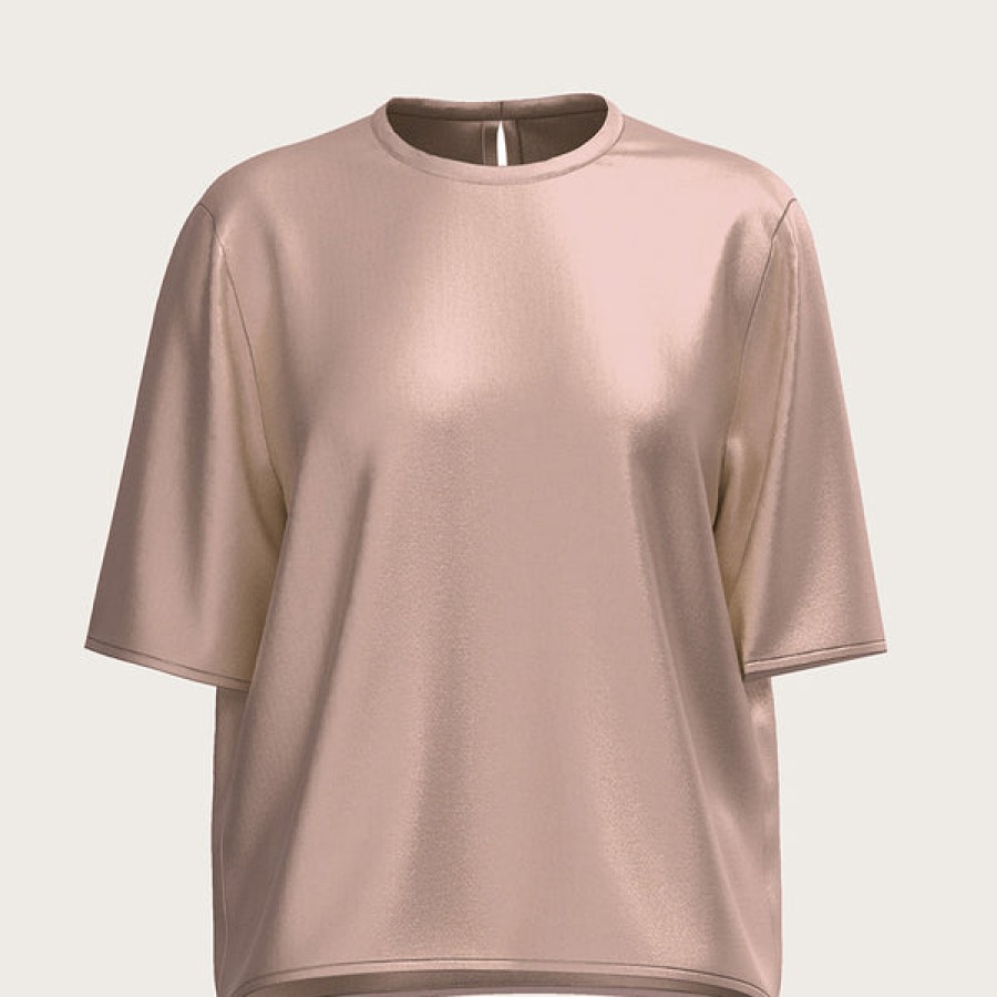 Women La Bande Berlin Tops & Shirts | Loose Fit Satin Silk T-Shirt In Blush