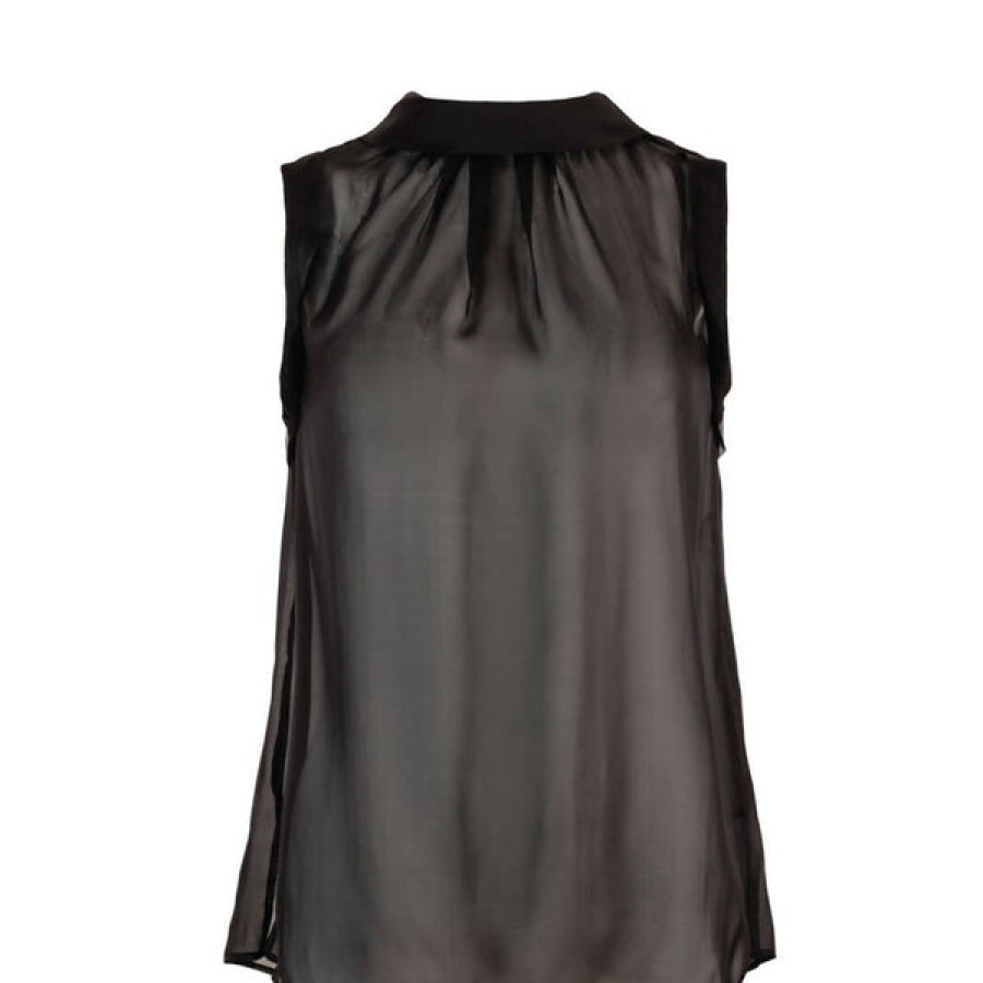 Women Helene Galwas Tops & Shirts | Black Sleveless Chiffon Silk Blouse