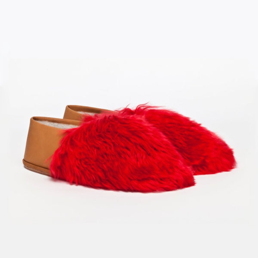 Men Baboosha Paris | Ethically And Cruelty Free Alpaca Slippers In Bright Red