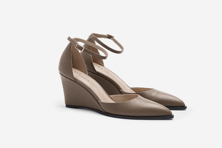 Women AMAATA Shoes | Taupe Leather Wedge Pumps