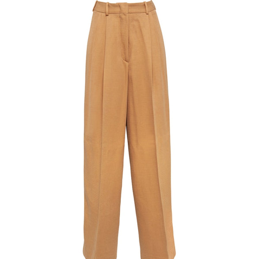 Women HELLO'BEN Jeans & Trousers | Wide Flowing Tencel Pants In Brown