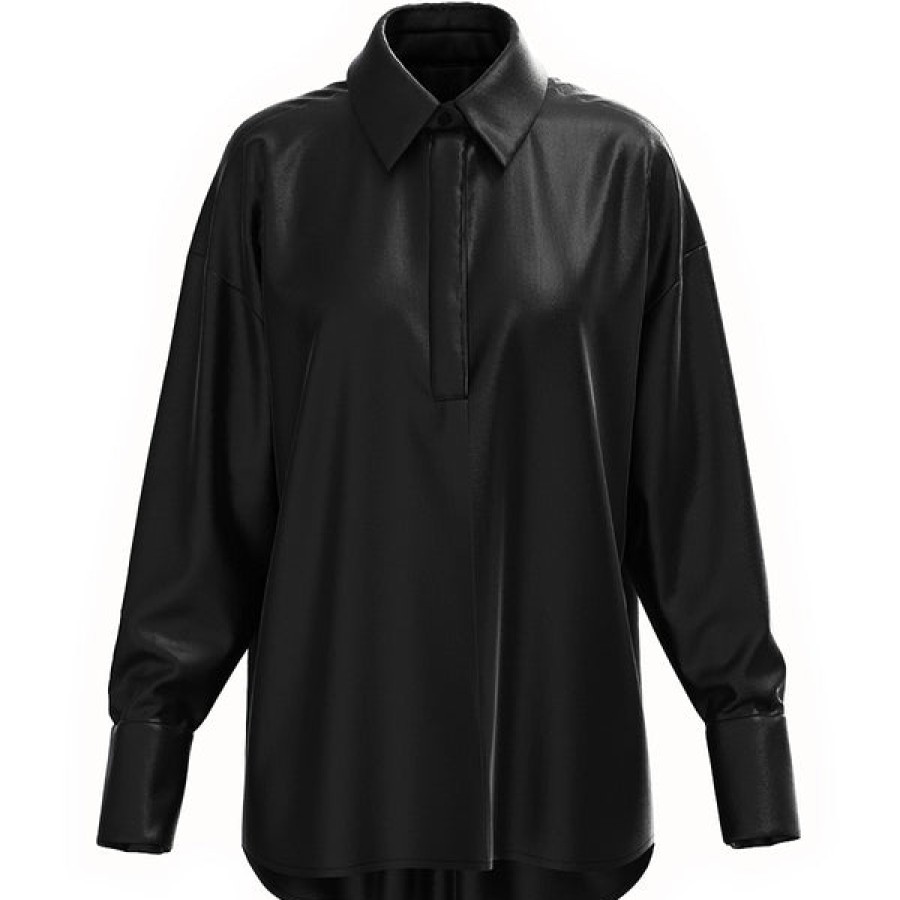 Women La Bande Berlin Tops & Shirts | Oversized Satin Silk Shirt In Black