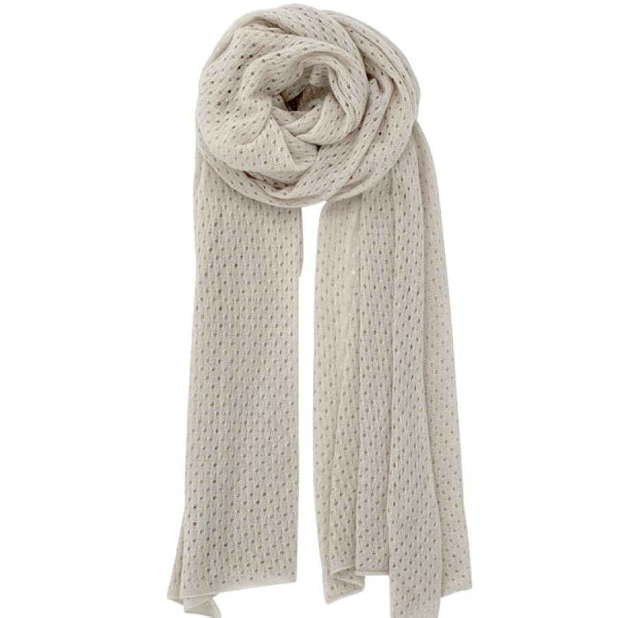 Women PETIT CALIN HAMBURG Knitwear & Cashmere | Light Cashmere Scarf With Hole Pattern In Ivory