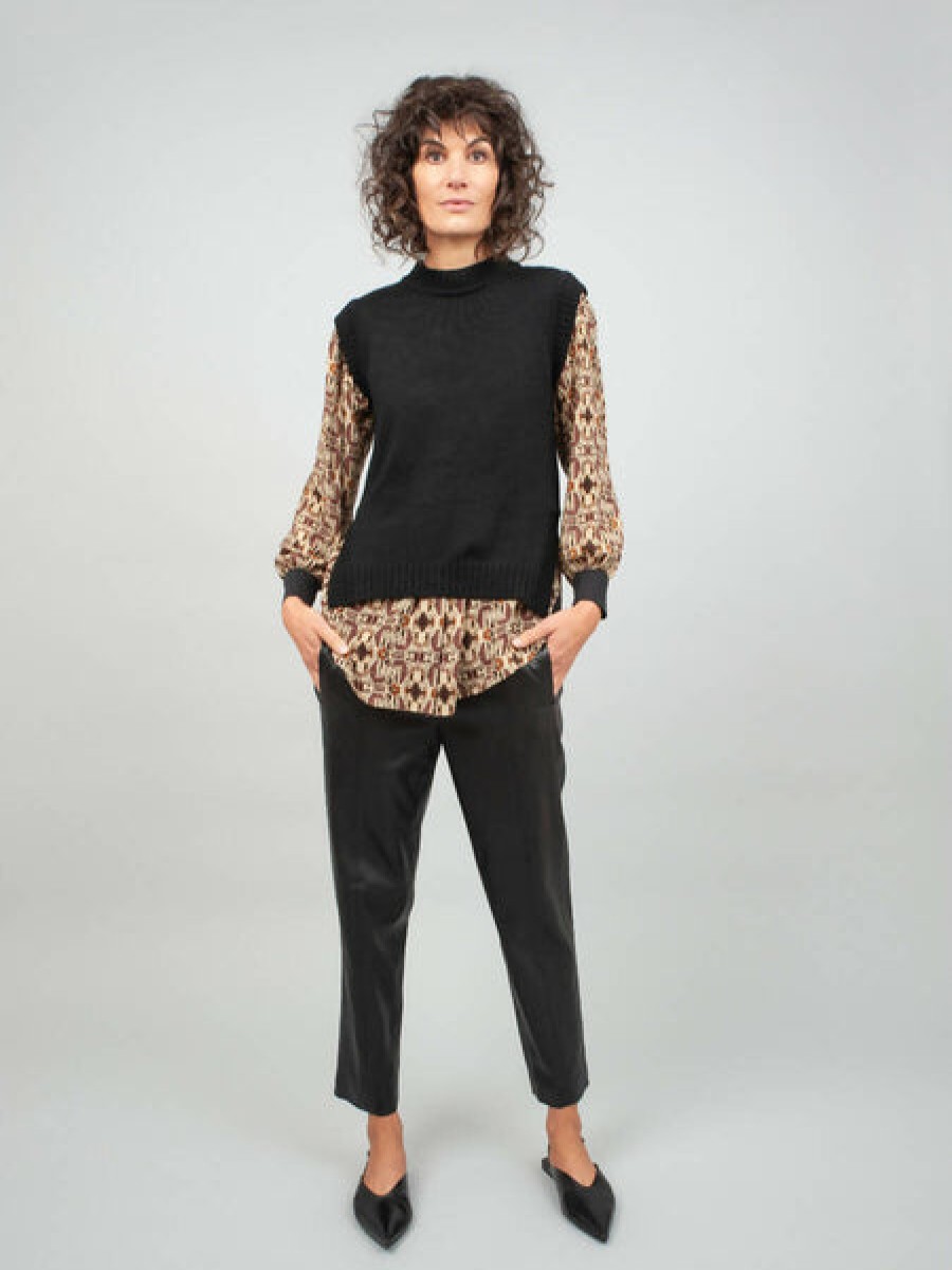 Women Helene Galwas Tops & Shirts | Black Fine Knit Vest