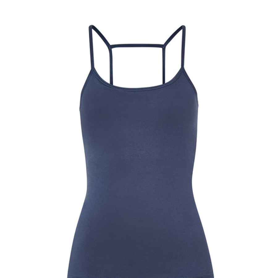 Women Wellicious Gymwear | Dark Blue Yoga Top With Cut-Out Back