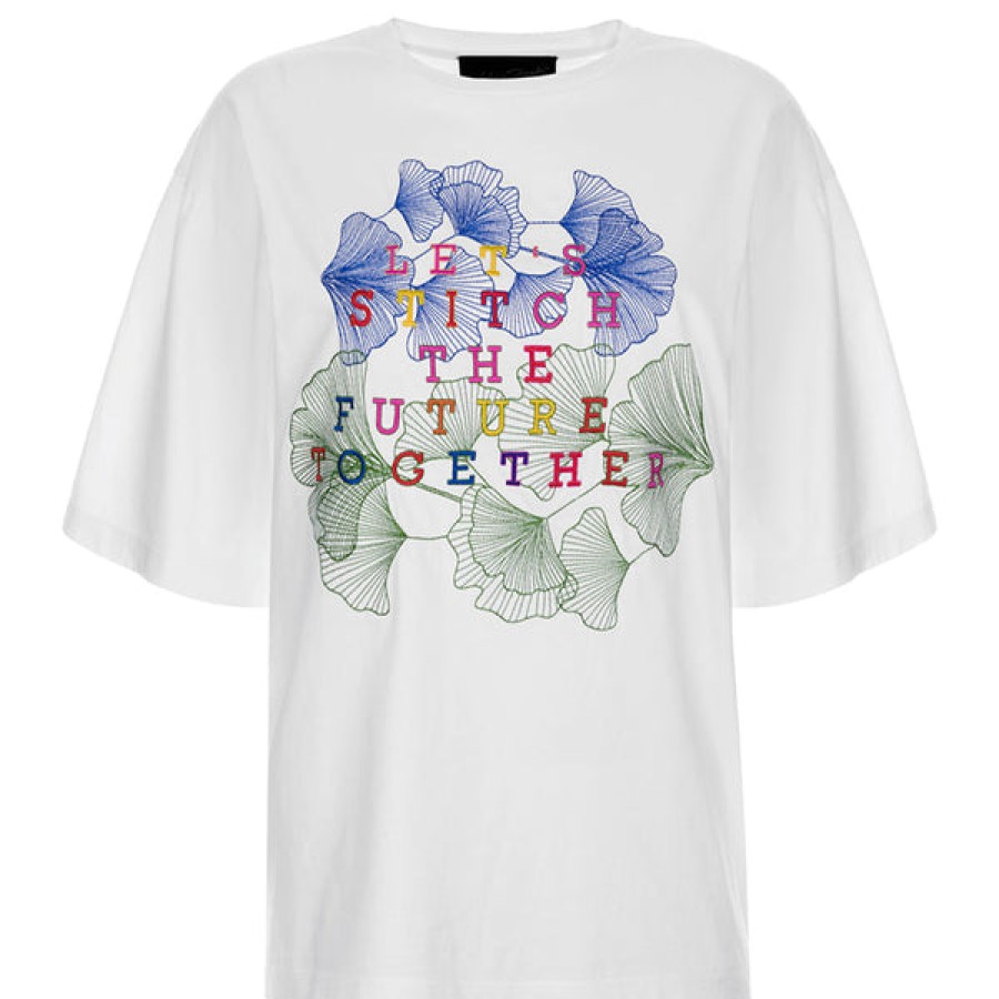 Women Antonia Zander Tops & Shirts | Gots Certified Embroidered T-Shirt In White