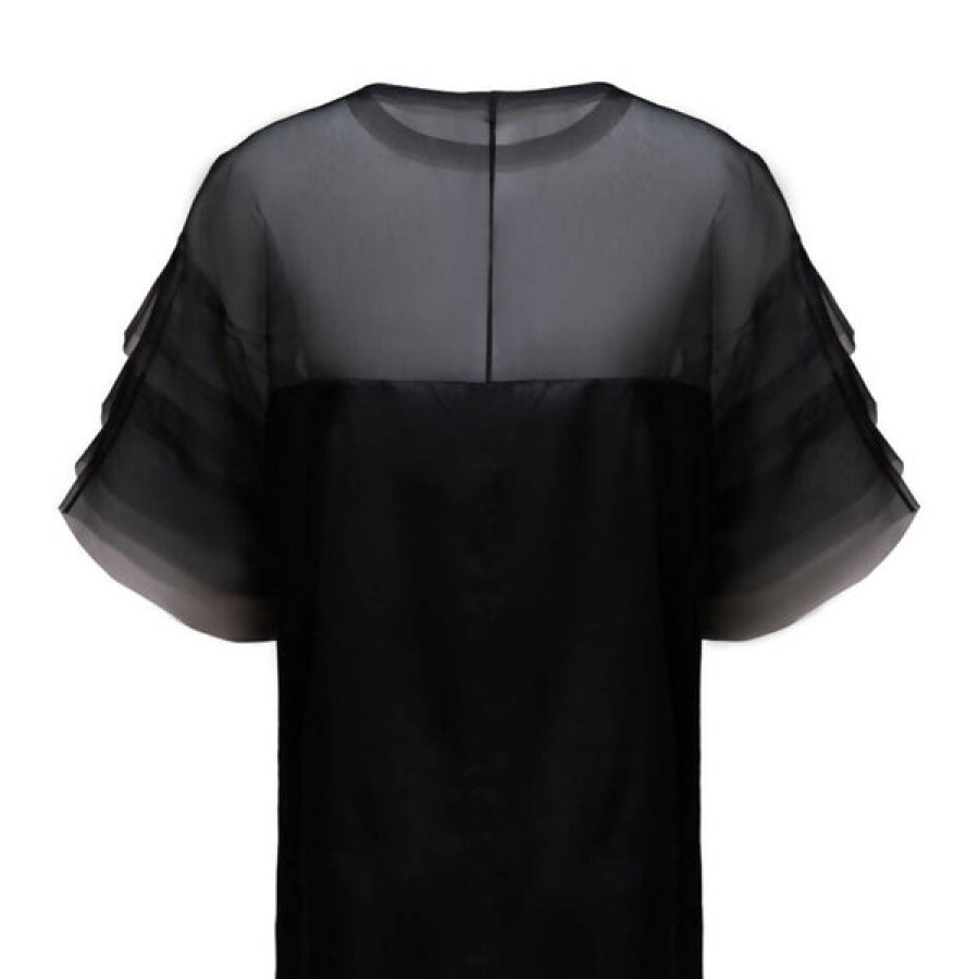 Women Helene Galwas Tops & Shirts | Black Satin Stretch Blouse