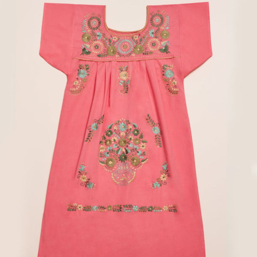 Women Santa Lupita Dresses | Embroidered Cotton Dress In Coral