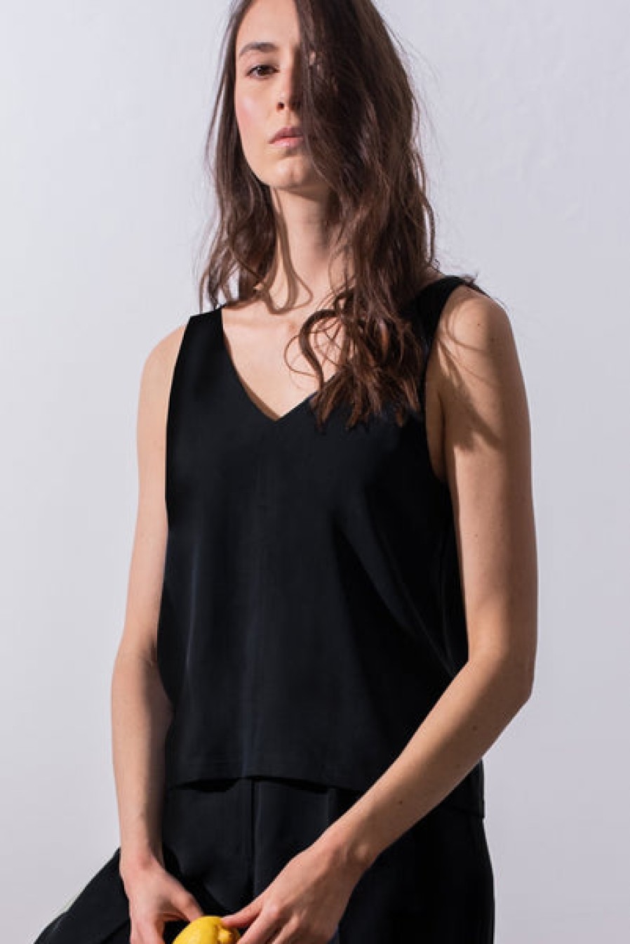 Women HELLO'BEN Tops & Shirts | Ribbed V-Neck Top In Black