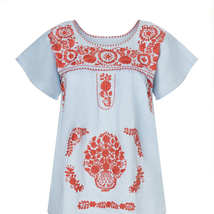 Women Santa Lupita Tops & Shirts | Embroidered Cotton Top