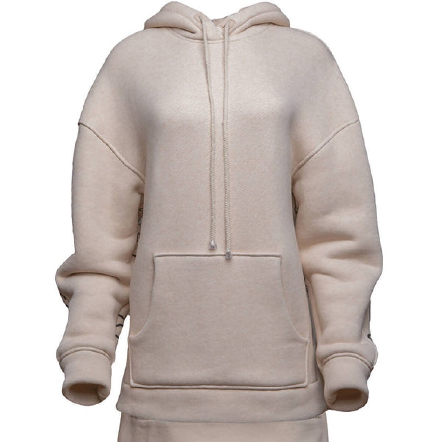 Women Helene Galwas Knitwear & Cashmere | Cream Colored Printed Hoodie