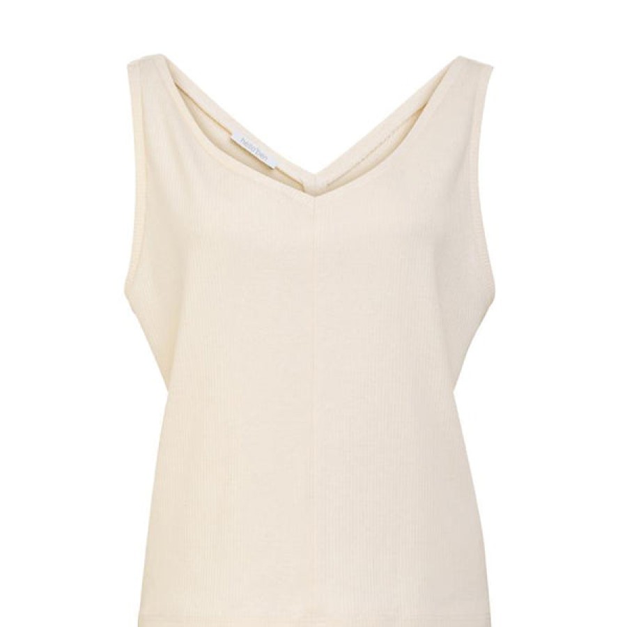 Women HELLO'BEN Tops & Shirts | Organic Cotton V-Top Rib In Creme