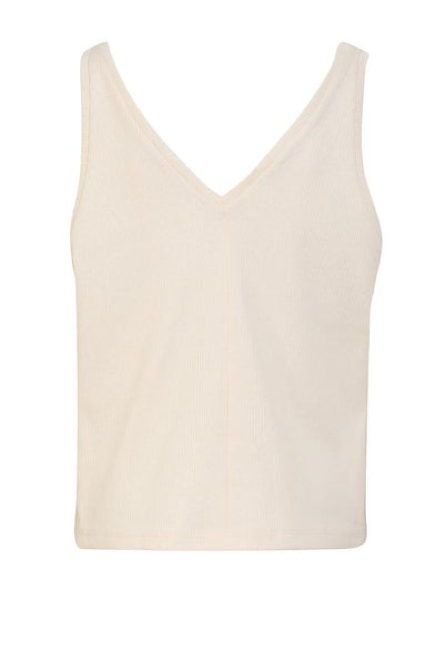 Women HELLO'BEN Tops & Shirts | Organic Cotton V-Top Rib In Creme