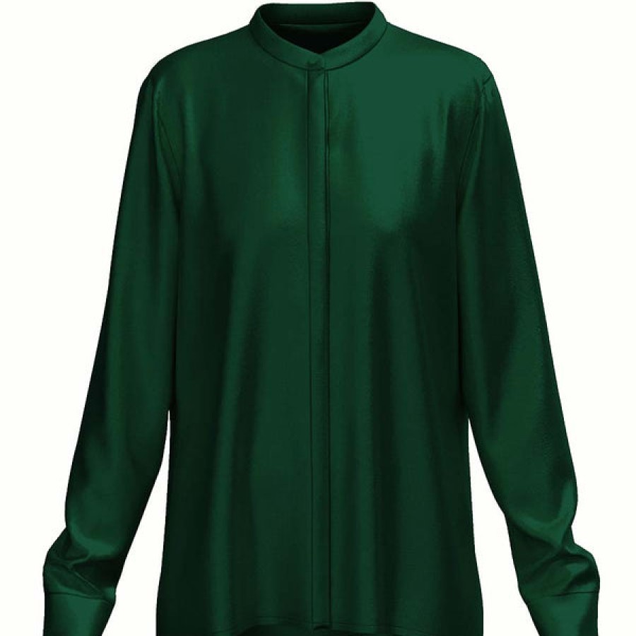 Women La Bande Berlin Tops & Shirts | Dark Green Silk Satin Blouse