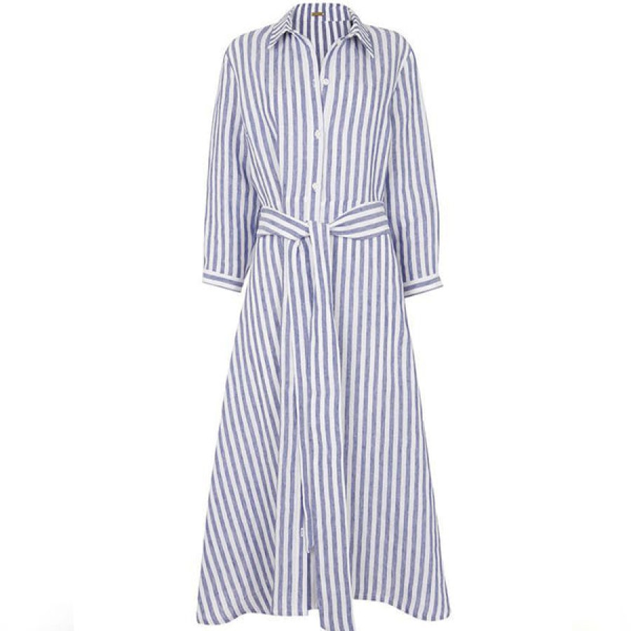 Women ORAMAI LONDON Dresses | Striped Organic Linen Dress